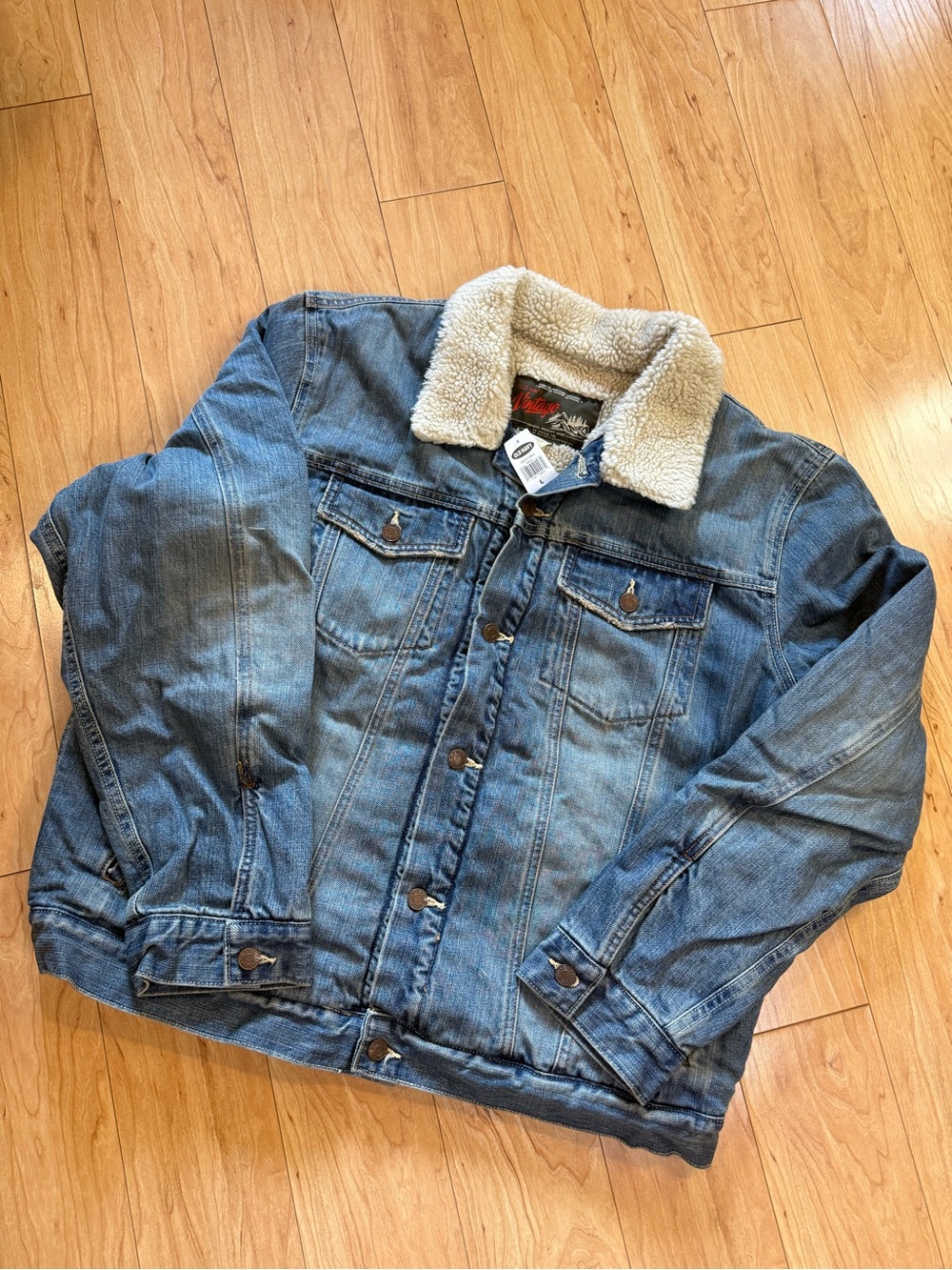 Old Navy Vintage Sherpa Lined Denim Jacket Mens L Blue Trucker NWT